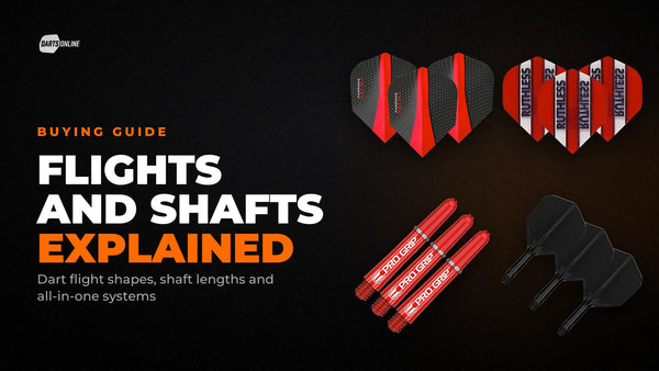 Dart flight shapes and shafts: Harrows Retina and Ruthless flights, Target Pro Grip shafts and Target K-Flex all-in-ones