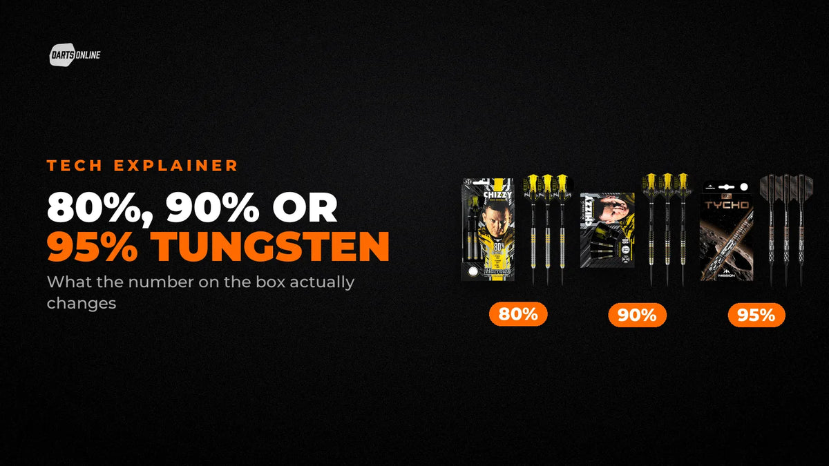 80%, 90% or 95% tungsten darts: Harrows Chizzy 80%, Harrows Chizzy 90% and Mission Tycho 95% sets