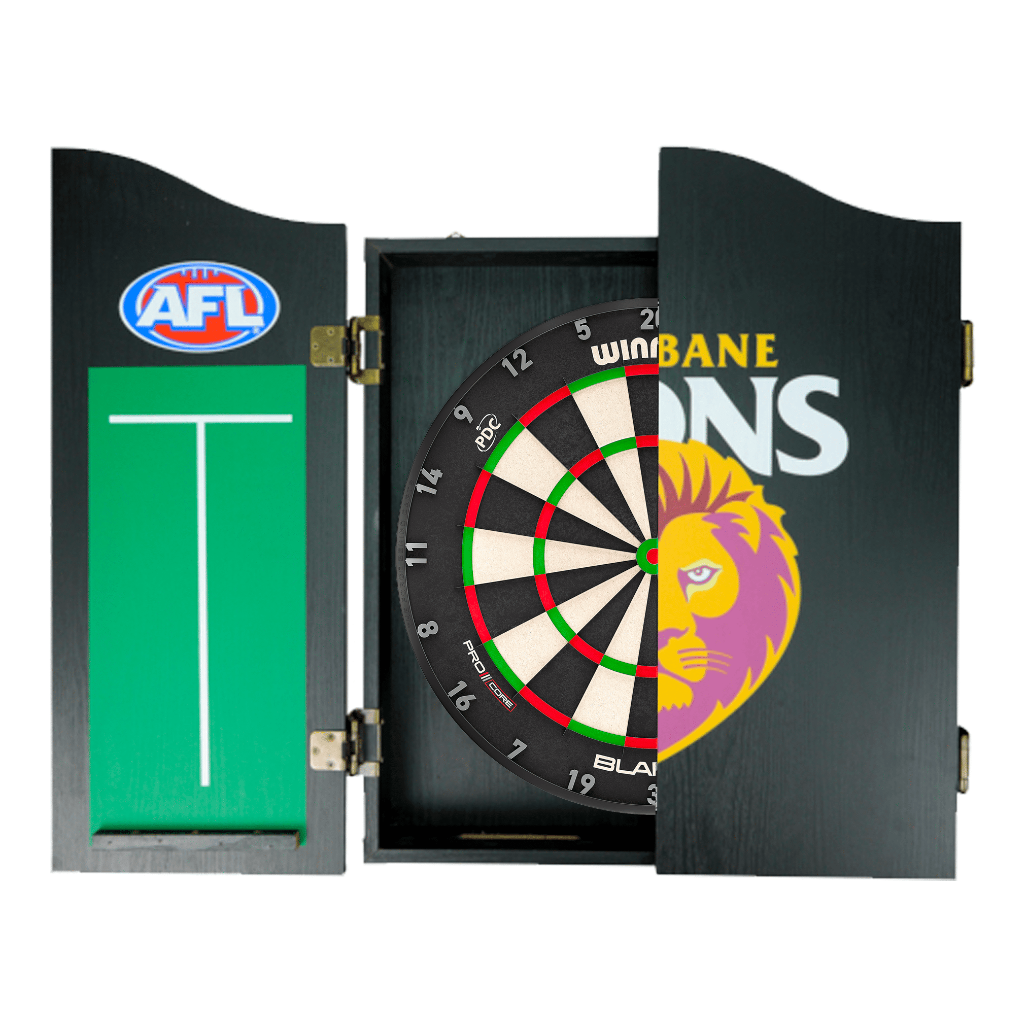 AFL Blade X Dartboard, Official AFL Cabinet & Darts - Complete Darts Set Blade X / Brisbane Lions Boards