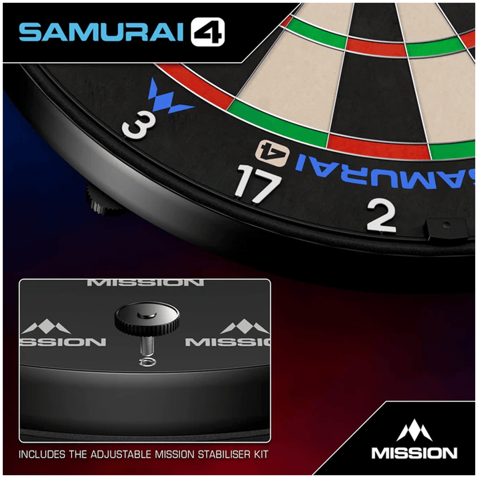Mission Samurai 4 Dartboard, Surround & Torus Light Bundle Dartboard Bundles