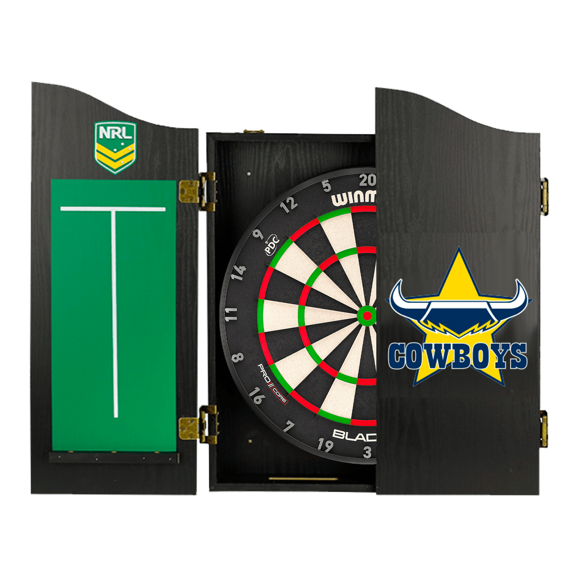 NRL Blade X Dartboard, Official NRL Cabinet & Darts - Complete Darts Set Blade X / North Queensland Cowboys Boards