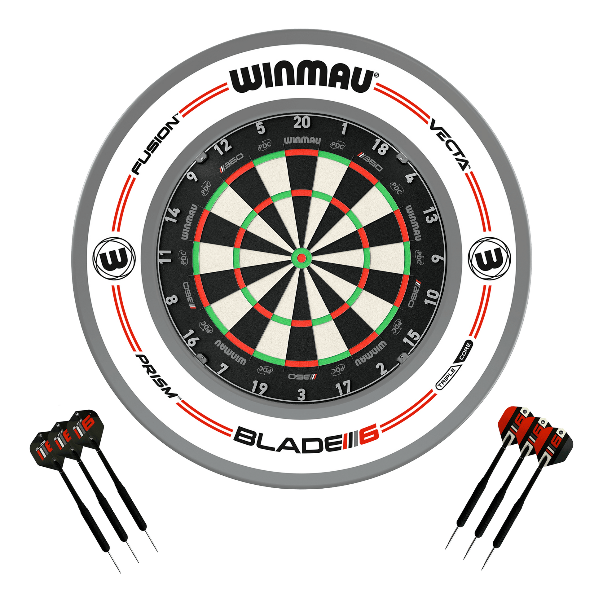 Winmau Blade 360 Dartboard, Surround & Darts - Complete Darts Set Blade 360 / Pro-Line White Boards