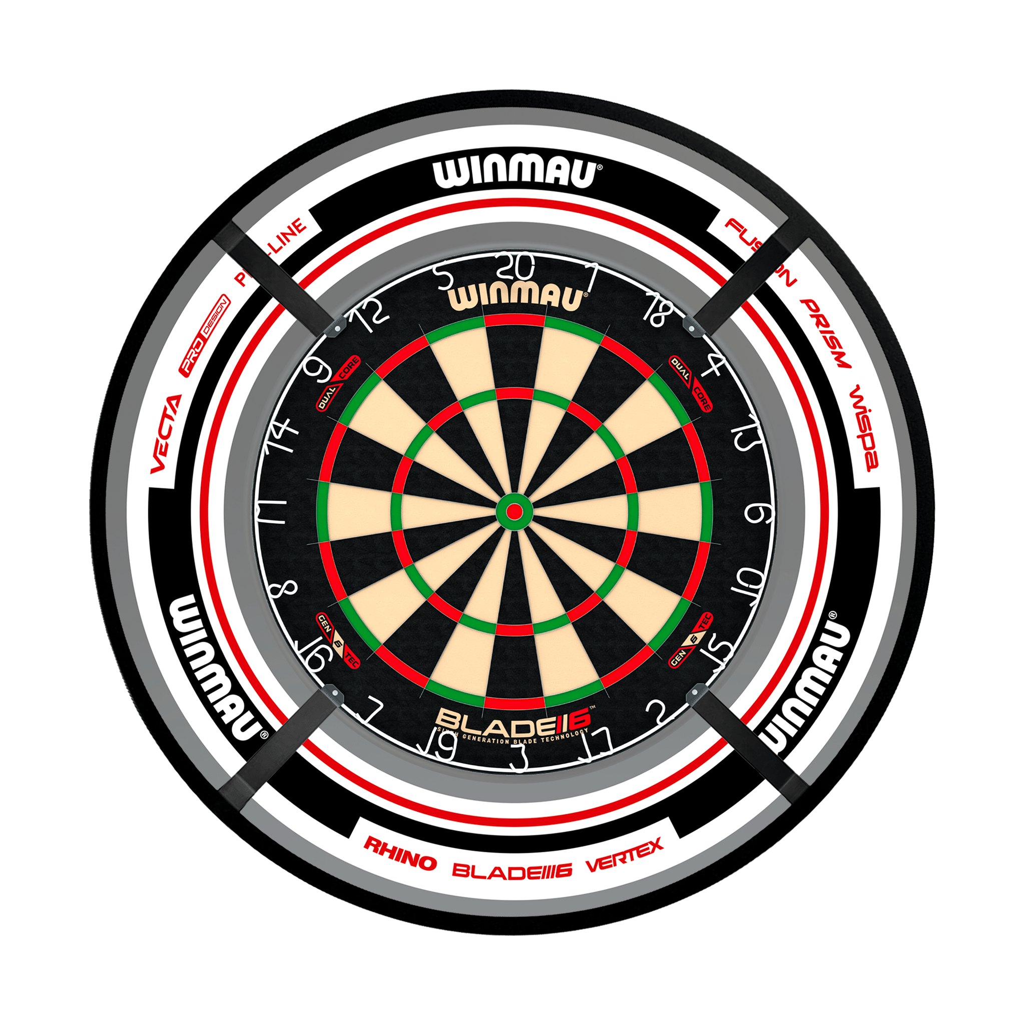 Winmau Blade 6 Dartboard, Surround & Corona Light Bundle Blade 6 Dual Core / Advance White/Red / Target Corona Vision Boards