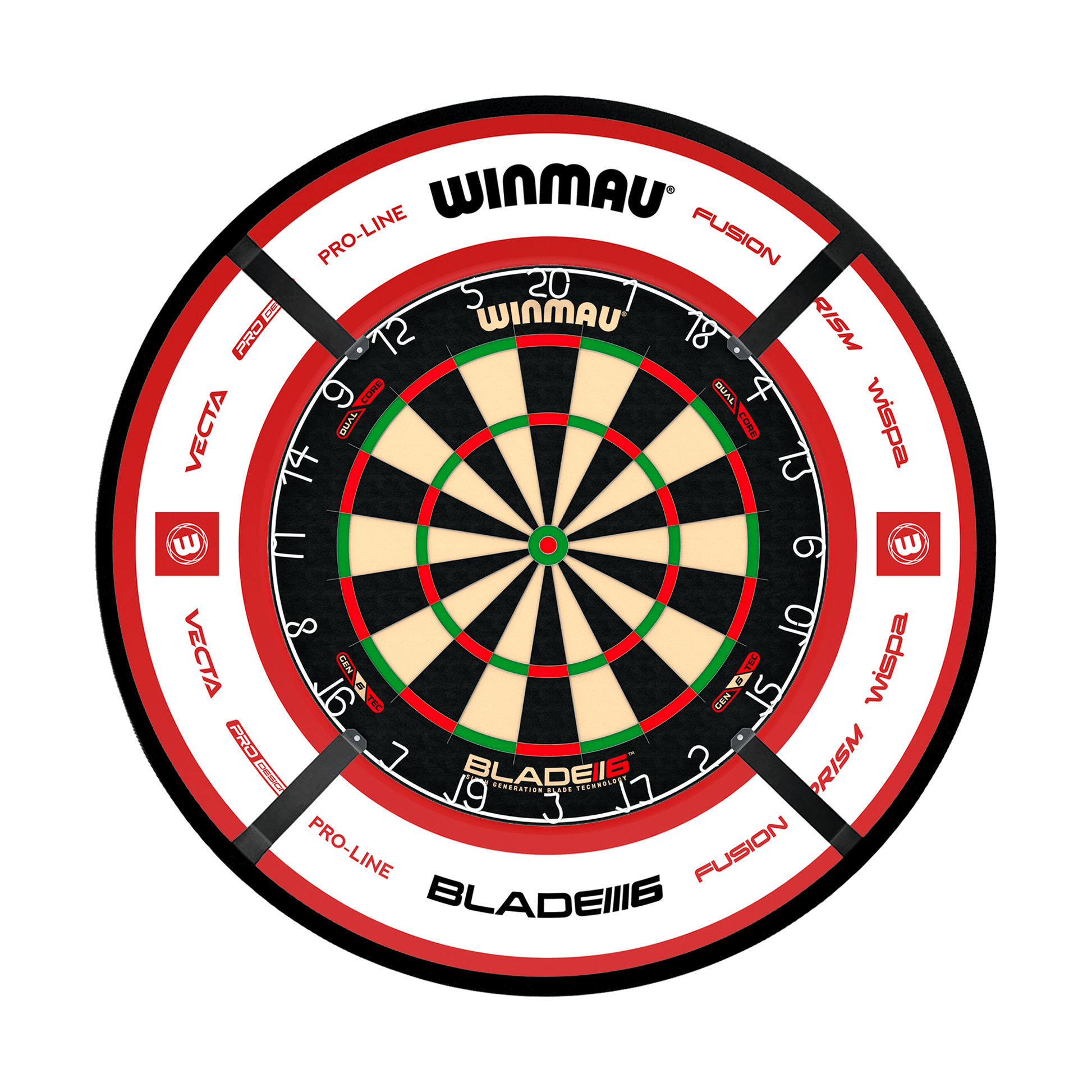 Winmau Blade 6 Dartboard, Surround & Corona Light Bundle Blade 6 Dual Core / Pro 2.0 Red / Target Corona Vision Boards
