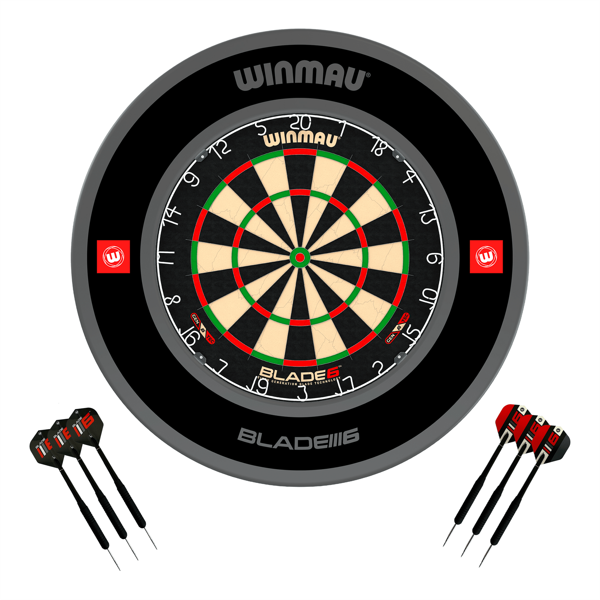Winmau Blade 6 Dartboard, Surround & Darts - Complete Darts Set Blade 6 / Pro 1.0 Black Boards