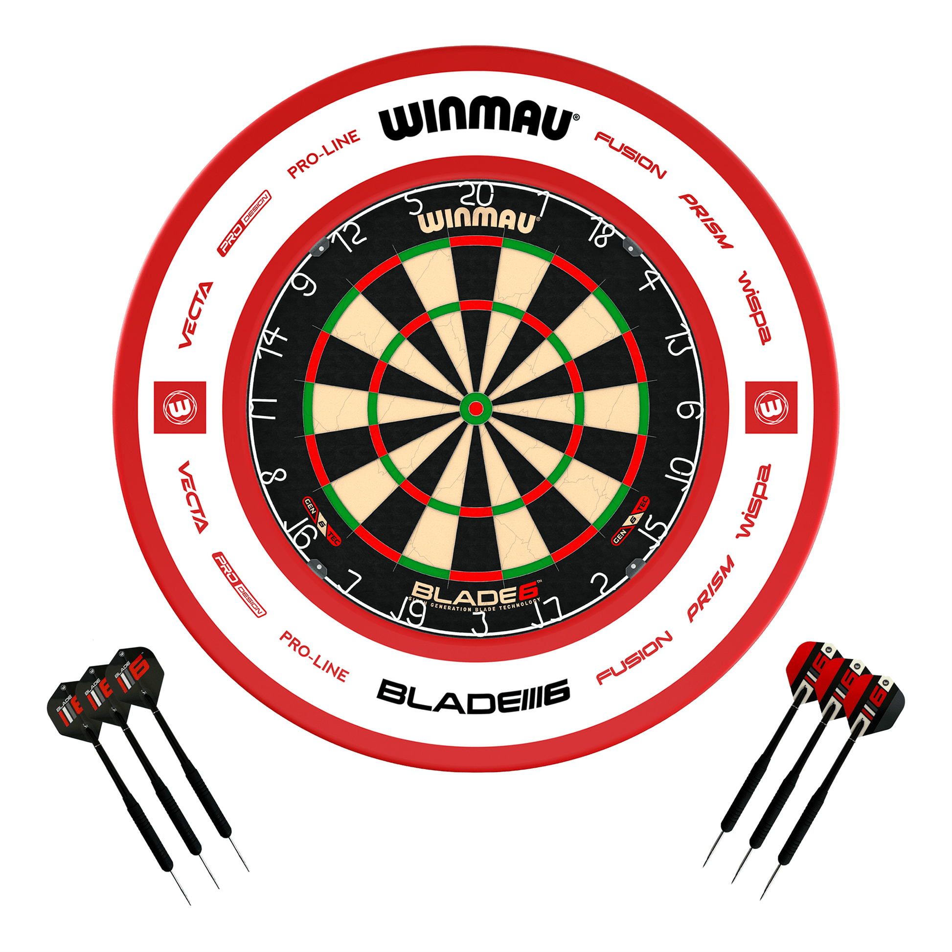 Winmau Blade 6 Dartboard, Surround & Darts - Complete Darts Set Blade 6 / Pro 2.0 Red Boards