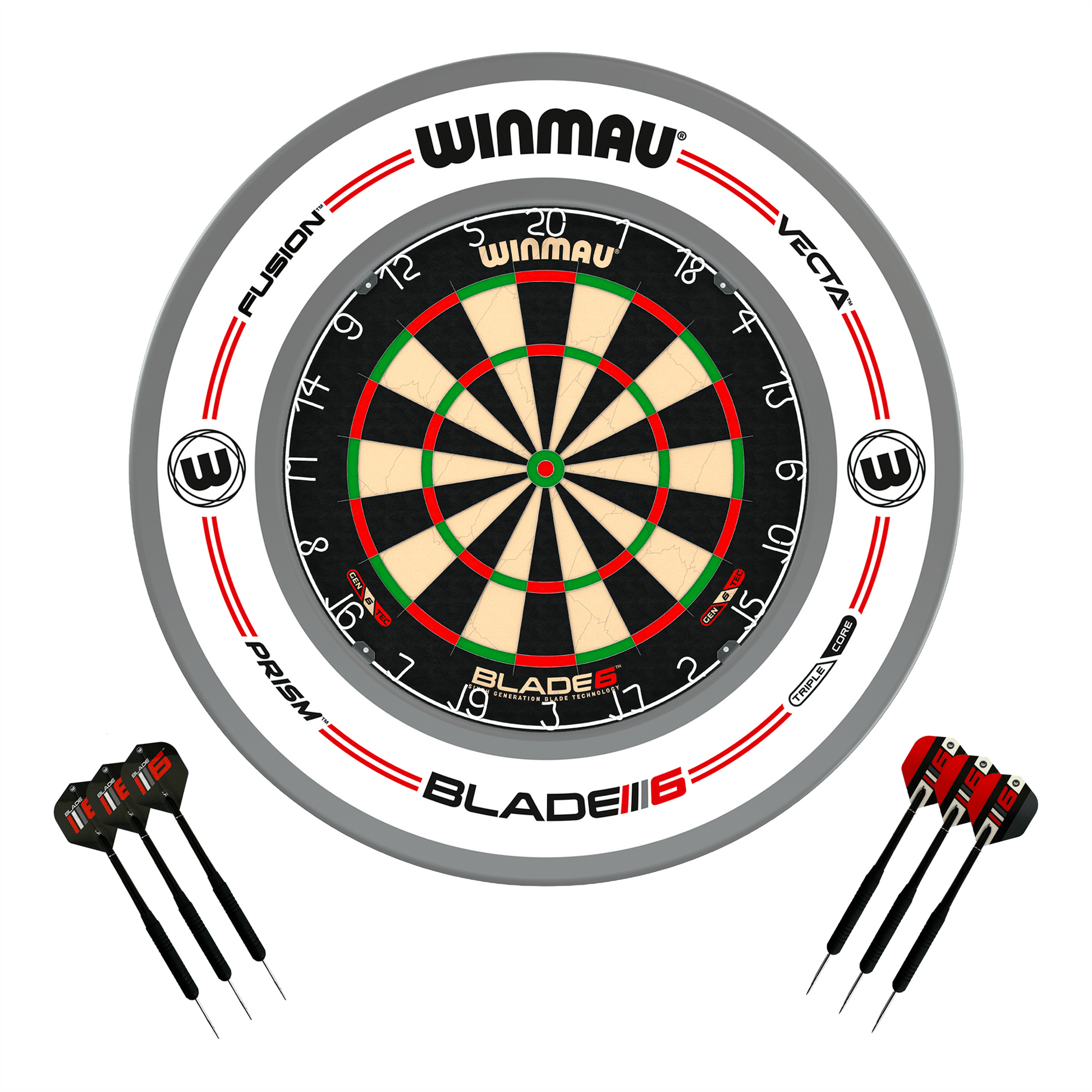Winmau Blade 6 Dartboard, Surround & Darts - Complete Darts Set Blade 6 / Pro-Line White Boards
