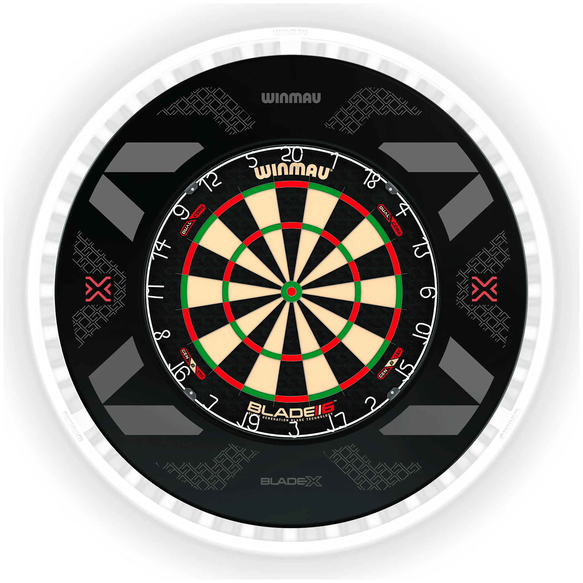 Winmau Blade 6 Dartboard, Surround & Ice White Plasma Light Bundle Blade 6 Dual Core / Blade X / Winmau Plasma Ice White Boards