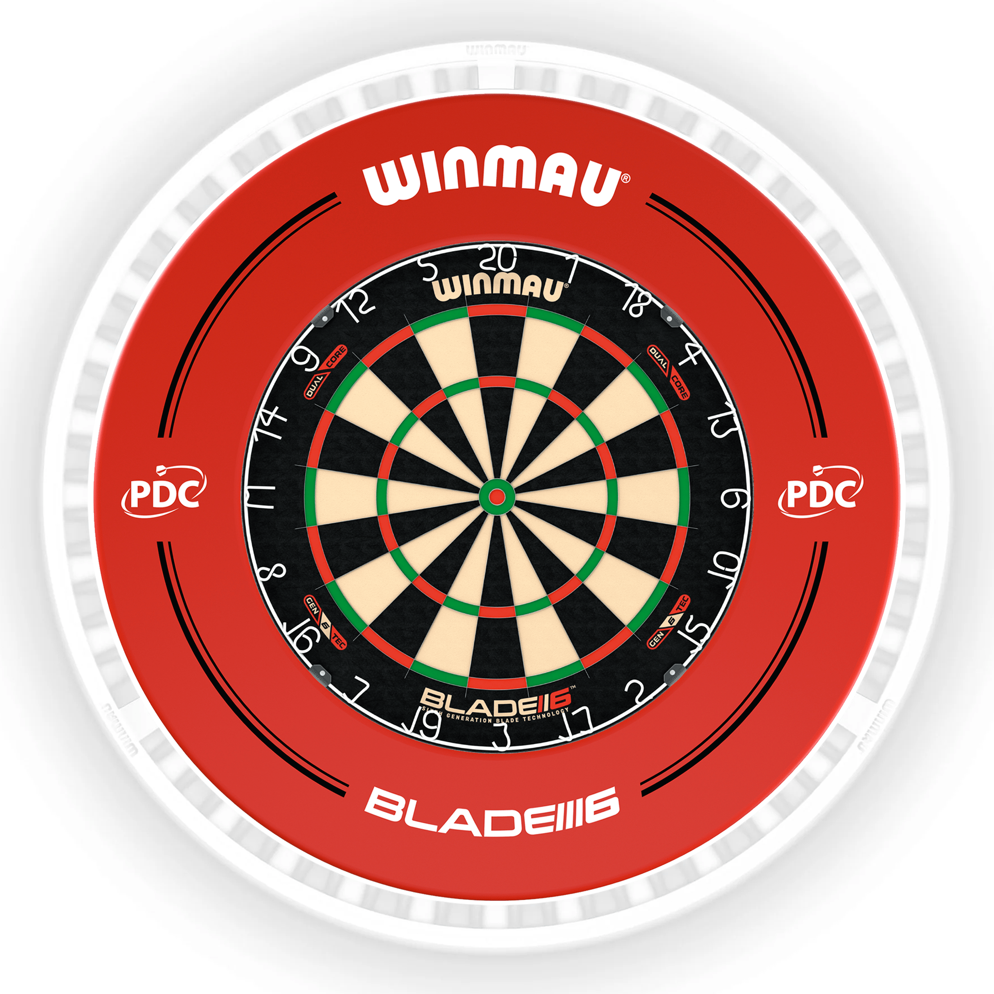 Winmau Blade 6 Dartboard, Surround & Ice White Plasma Light Bundle Blade 6 Dual Core / PDC Red / Winmau Plasma Ice White Boards