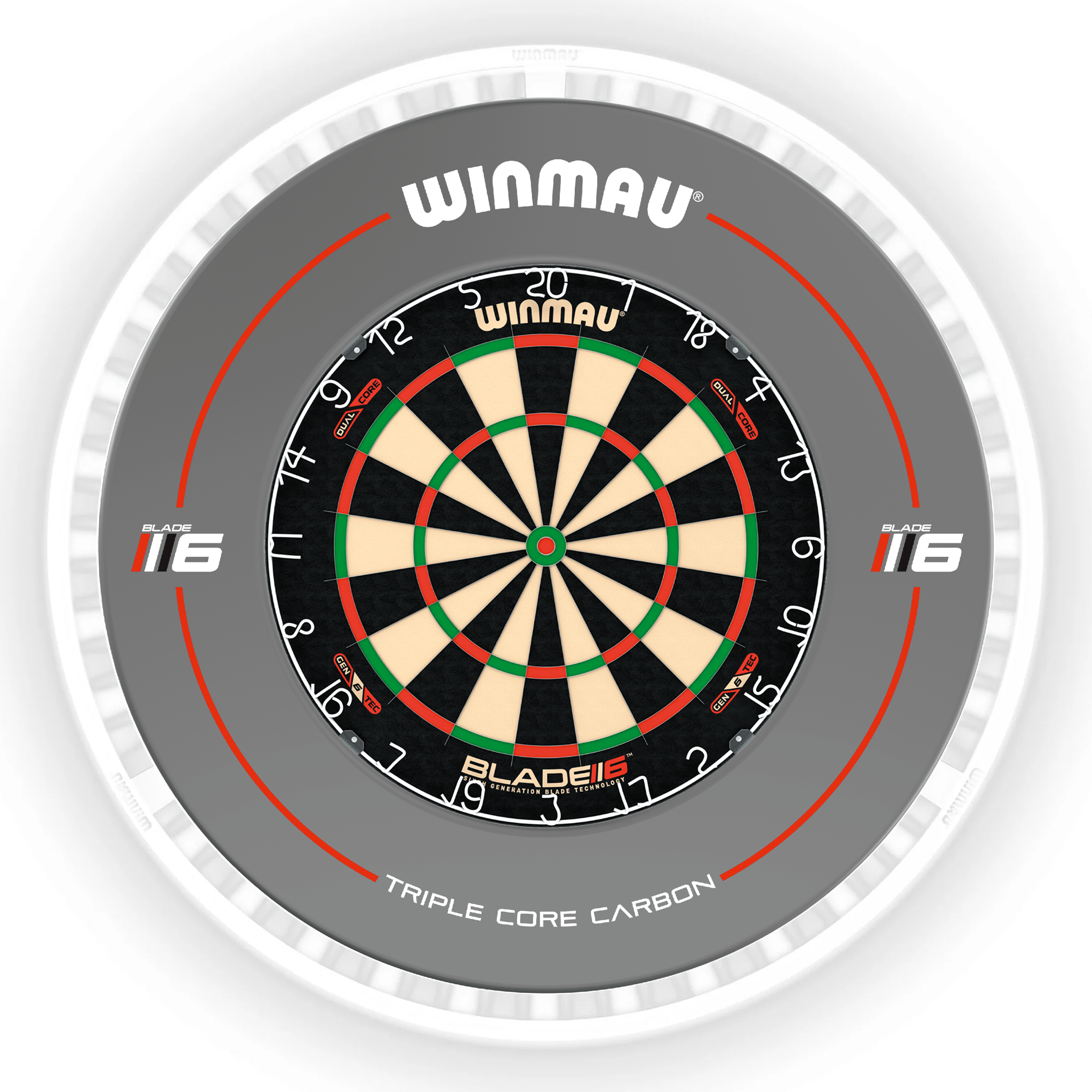 Winmau Blade 6 Dartboard, Surround & Ice White Plasma Light Bundle Blade 6 Dual Core / Triple Core / Winmau Plasma Ice White Boards