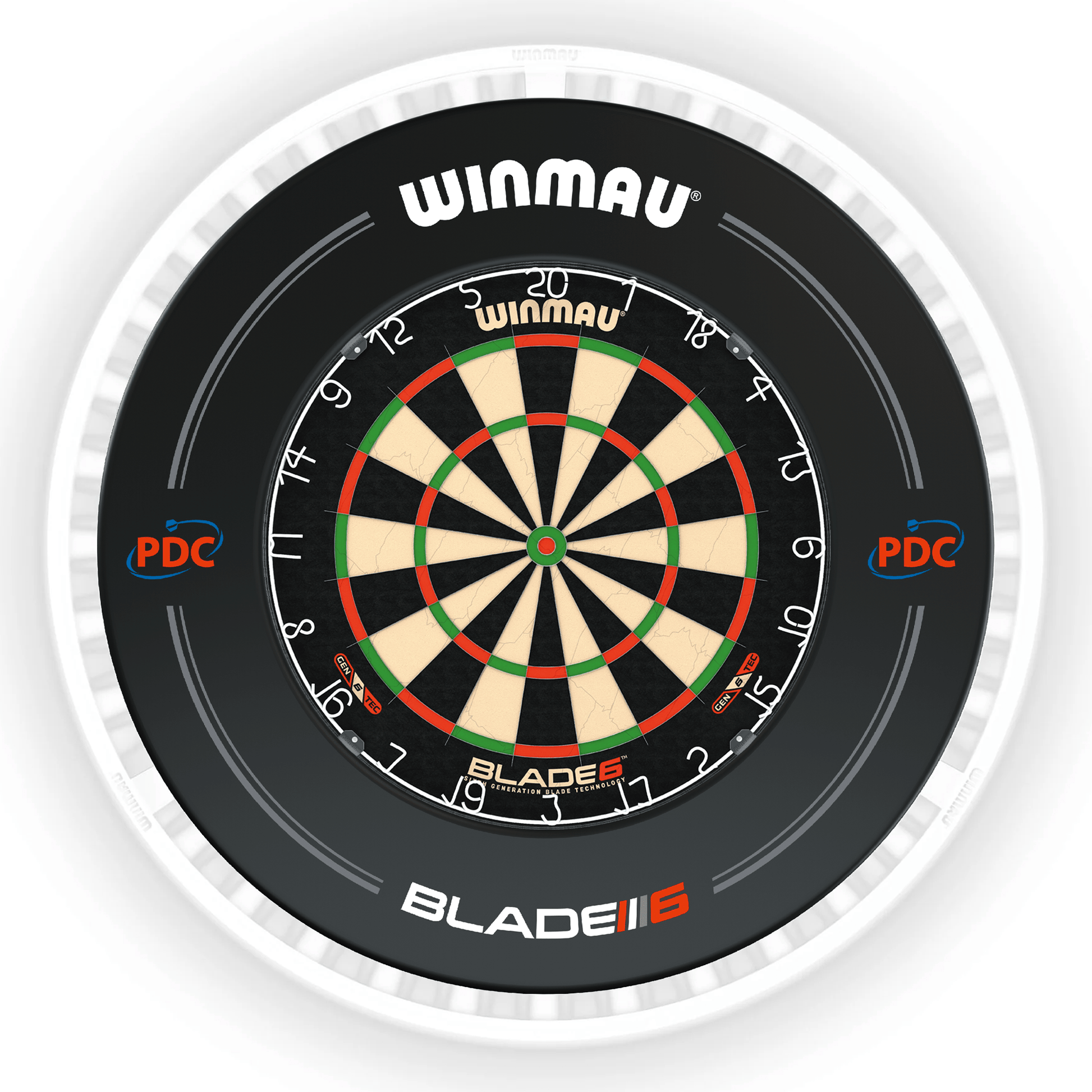 Winmau Blade 6 Dartboard, Surround & Ice White Plasma Light Bundle Blade 6 / PDC Black / Winmau Plasma Ice White Boards
