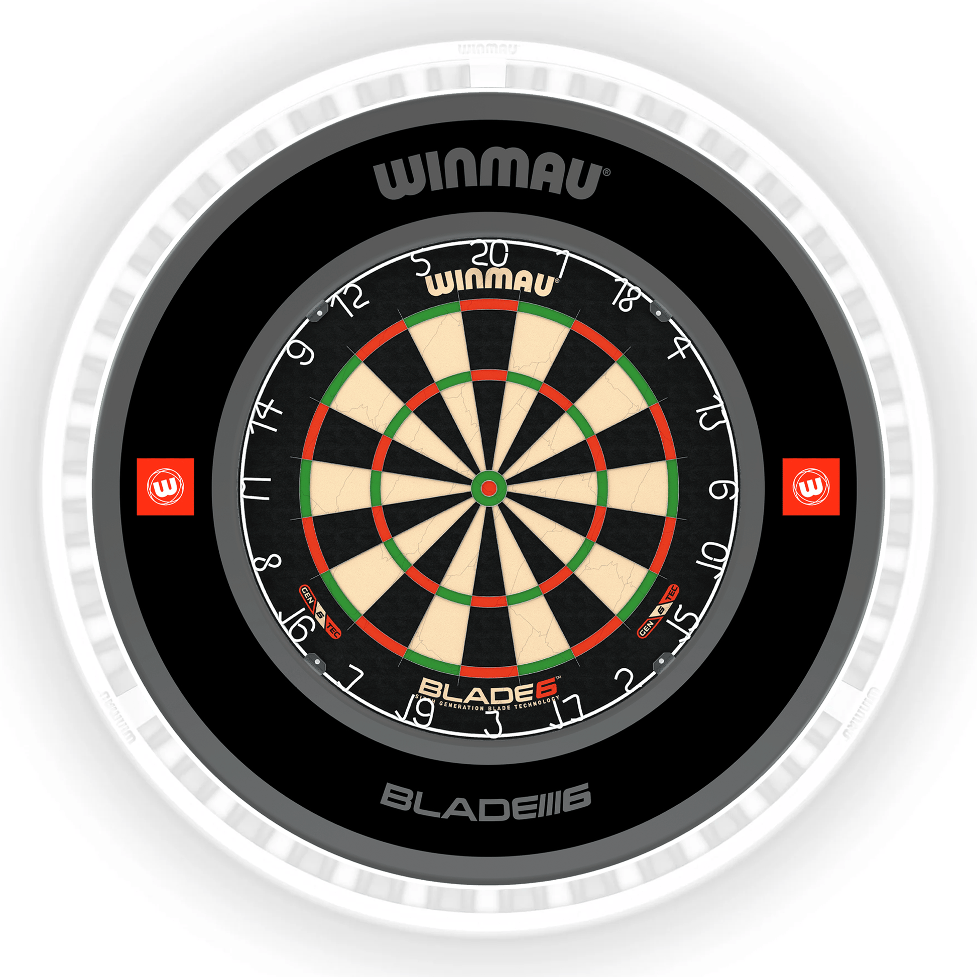 Winmau Blade 6 Dartboard, Surround & Ice White Plasma Light Bundle Blade 6 / Pro 1.0 Black / Winmau Plasma Ice White Boards