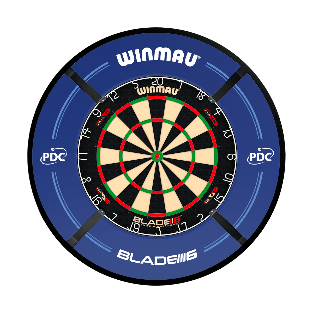 Winmau Blade 6 Dual Core Dartboard, Surround & Corona Light Bundle Dartboard Bundles