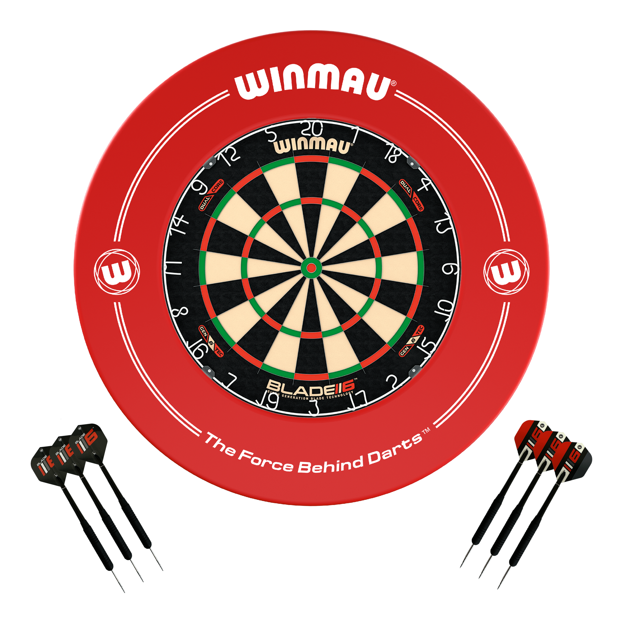 Winmau Blade 6 Dual Core Dartboard, Surround & Darts - Complete Darts Set Blade 6 Dual Core / Red Boards