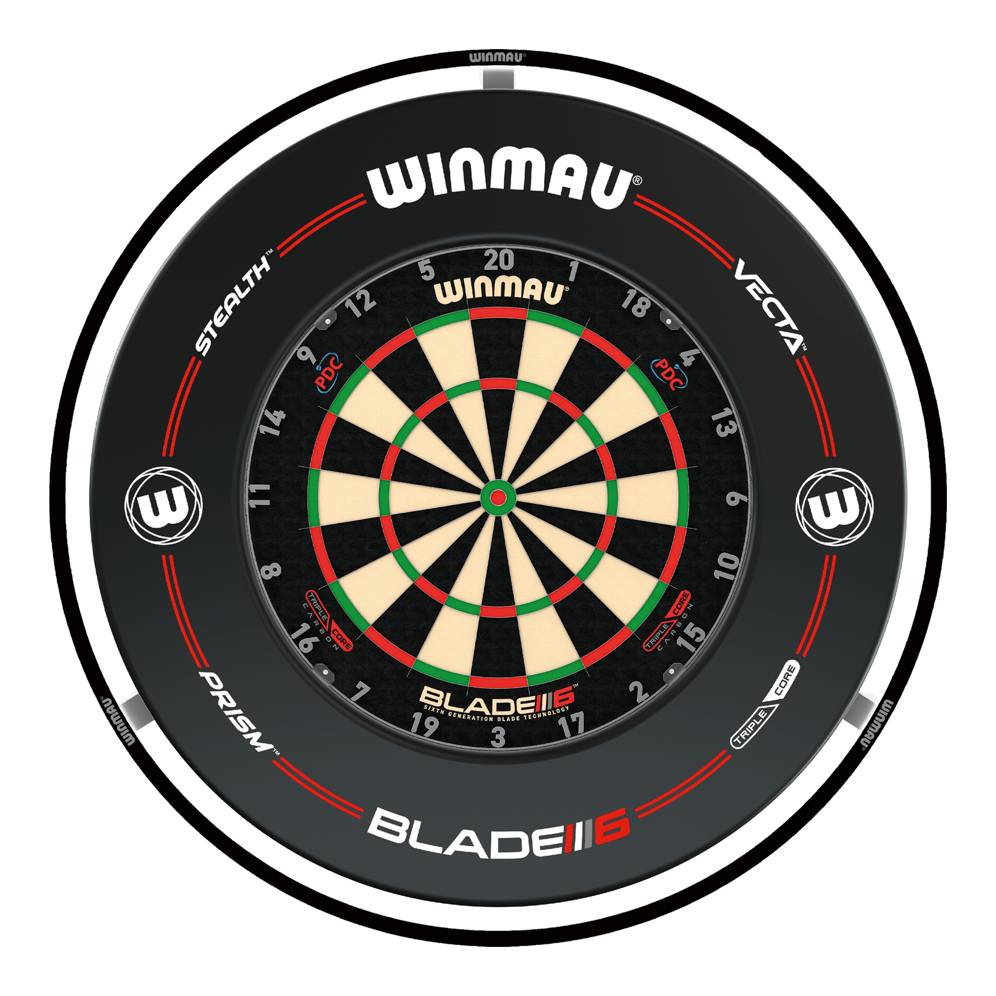 Winmau Blade 6 Triple Core Dartboard, Surround & Black Plasma Light Bundle Blade 6 Triple Core / Pro-Line Black / Winmau Plasma Black Boards