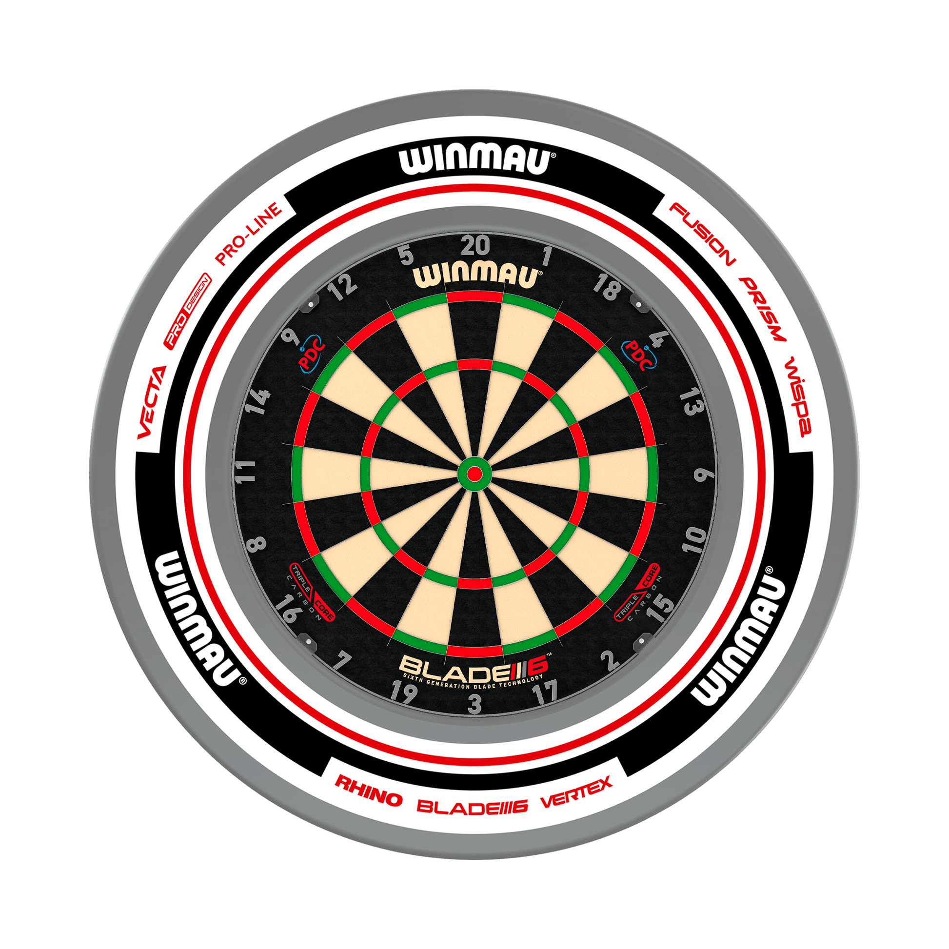 Winmau Blade 6 Triple Core Dartboard & Surround Bundle Blade 6 Triple Core / Advance White/Red Boards
