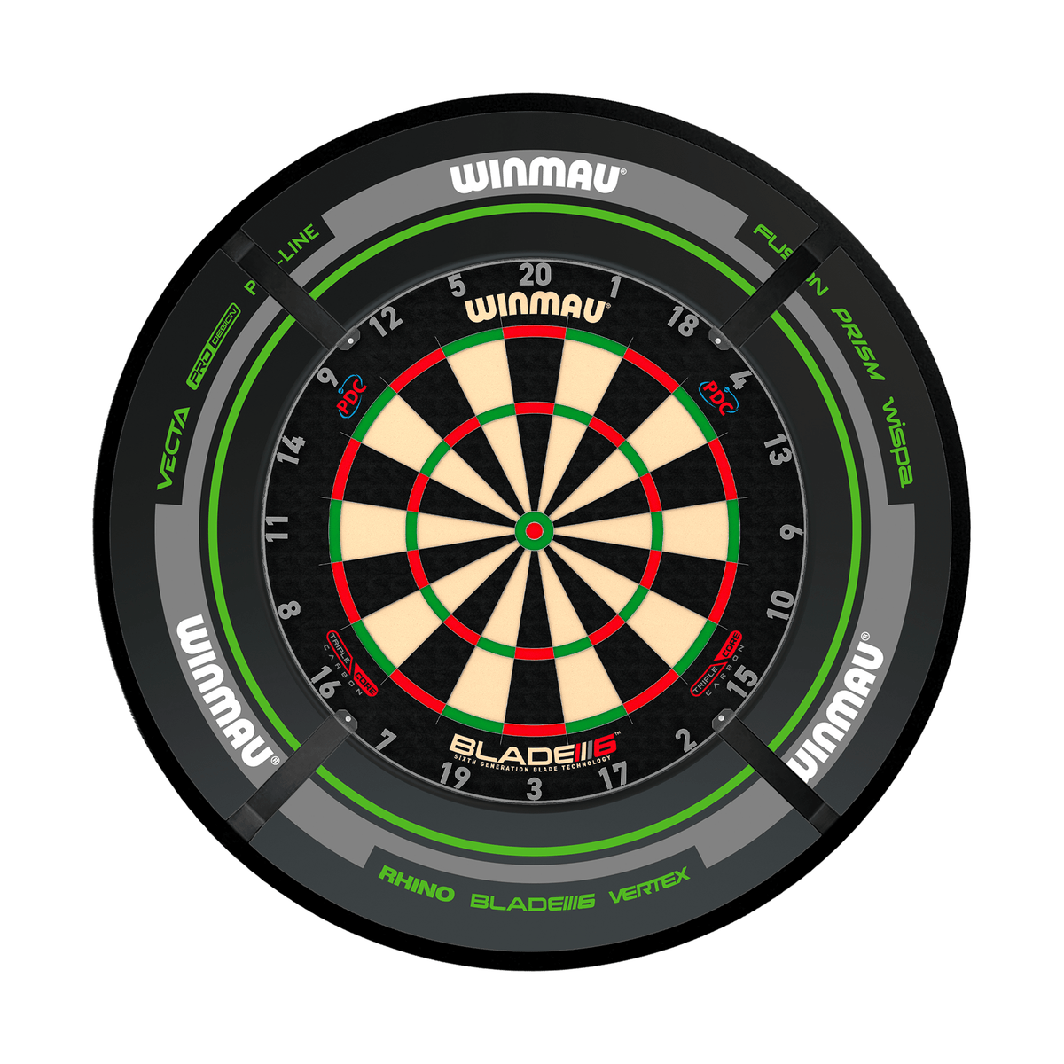 Winmau Blade 6 Triple Core Dartboard, Surround & Corona Light Bundle Dartboard Bundles