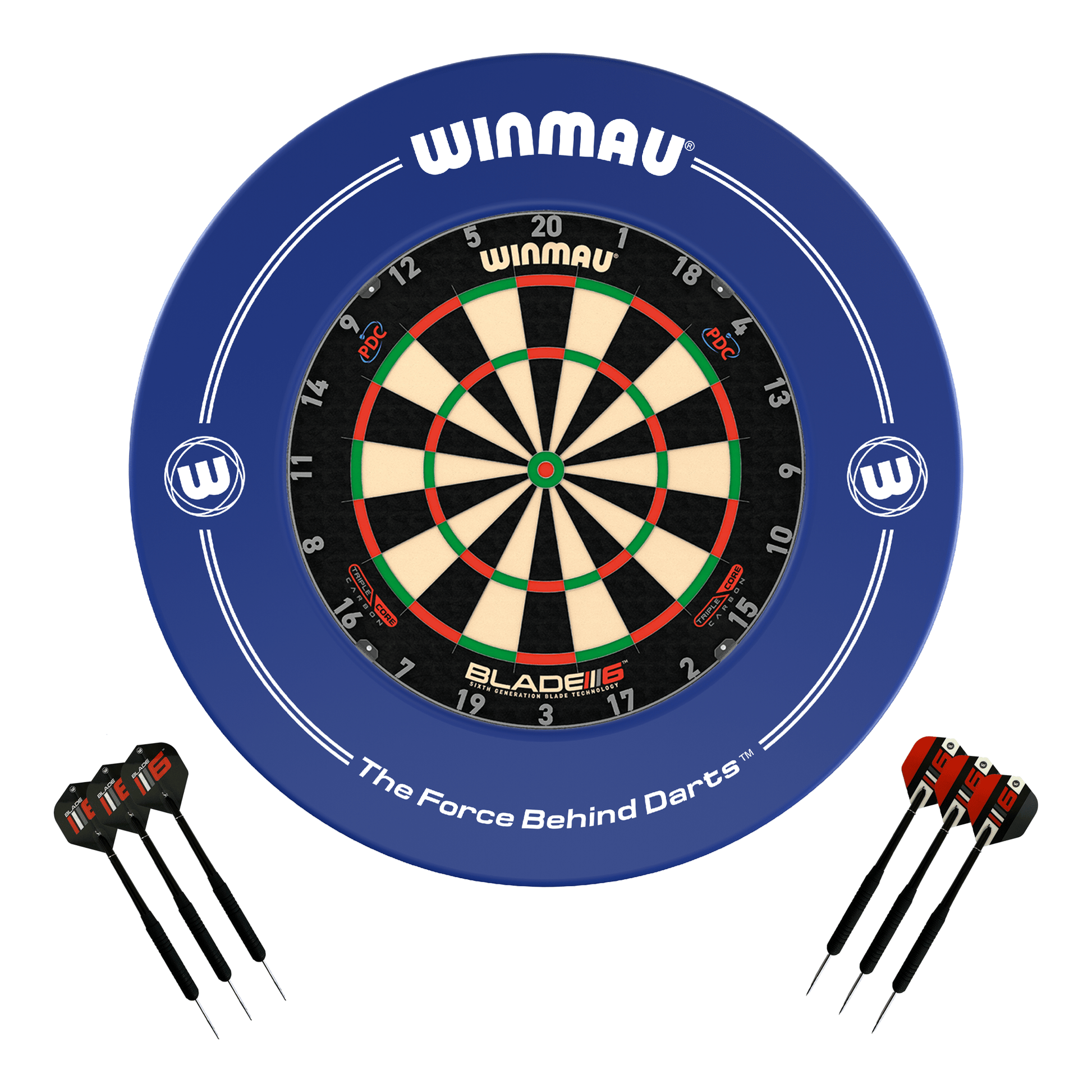 Winmau Blade 6 Triple Core Dartboard, Surround & Darts - Complete Darts Set Blade 6 Triple Core / Blue Boards