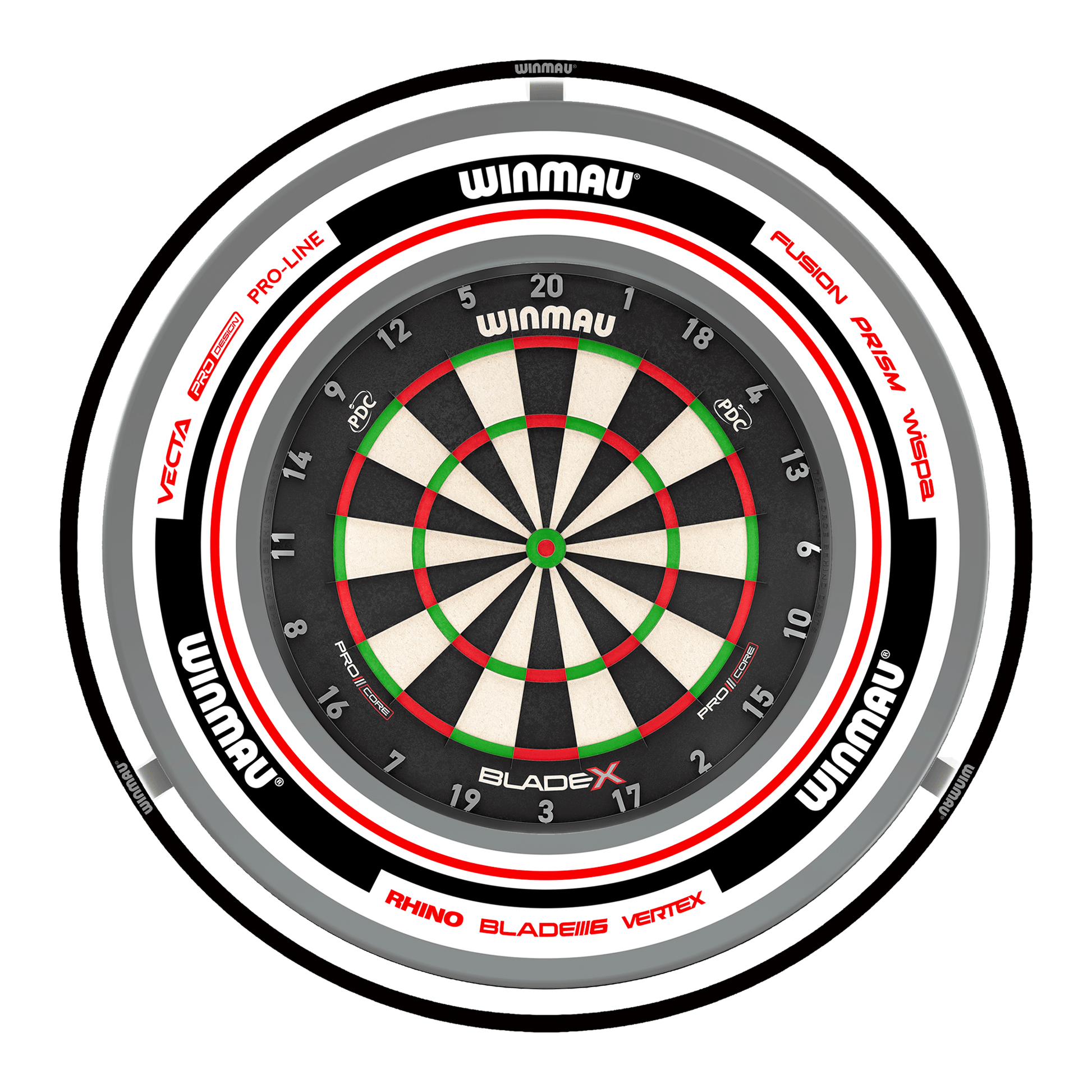 Winmau Blade X Dartboard, Surround & Black Plasma Light Bundle Blade X / Advance White/Red / Winmau Plasma Black Boards
