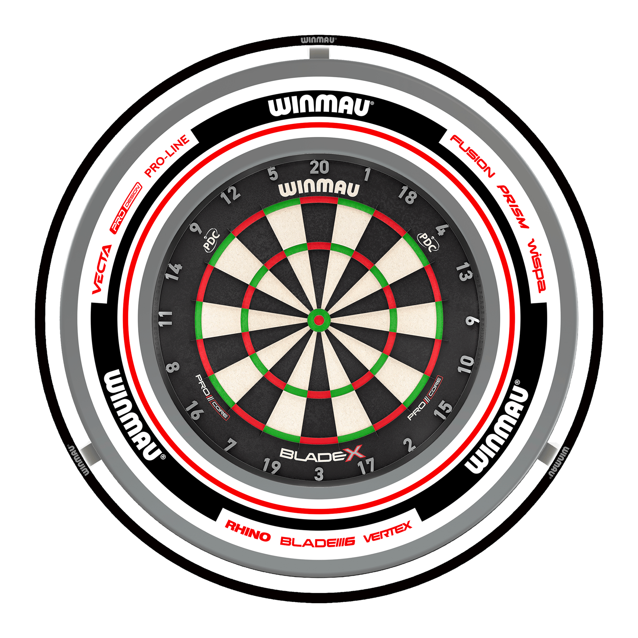Winmau Blade X Dartboard, Surround & Black Plasma Light Bundle Blade X / Advance White/Red / Winmau Plasma Black Boards