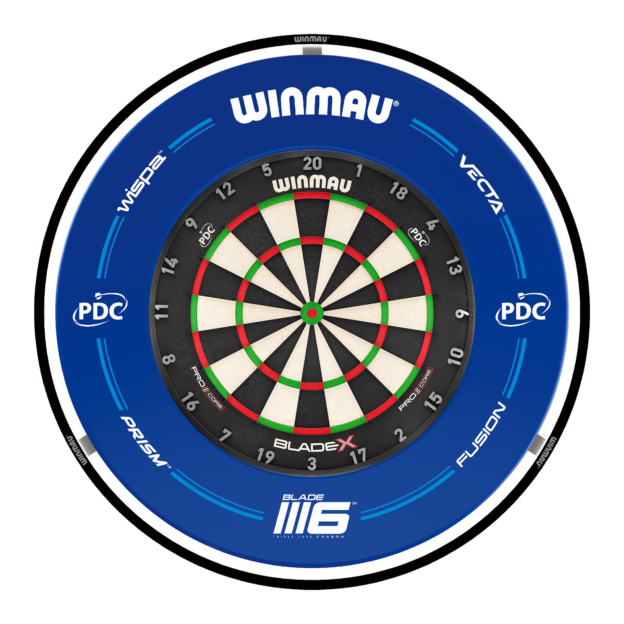 Winmau Blade X Dartboard, Surround & Black Plasma Light Bundle Blade X / PDC Blue / Winmau Plasma Black Boards