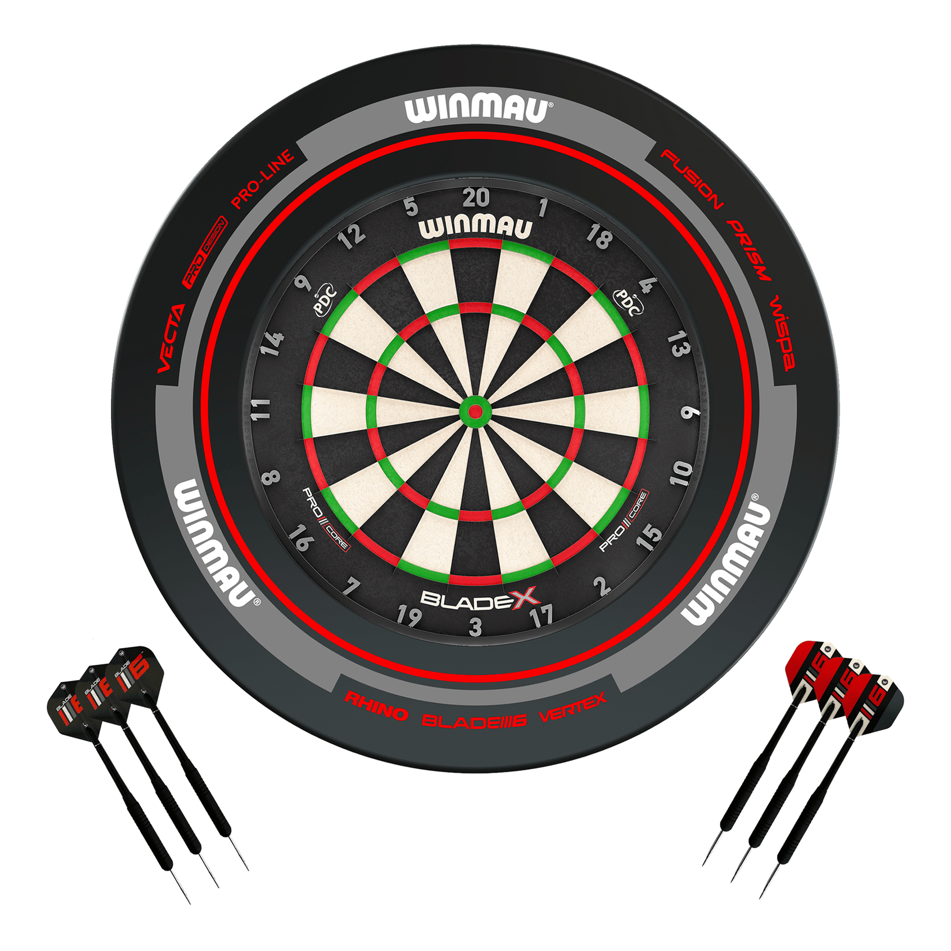 Winmau Blade X Dartboard, Surround & Darts - Complete Darts Set Blade X / Advance Black/Red Boards