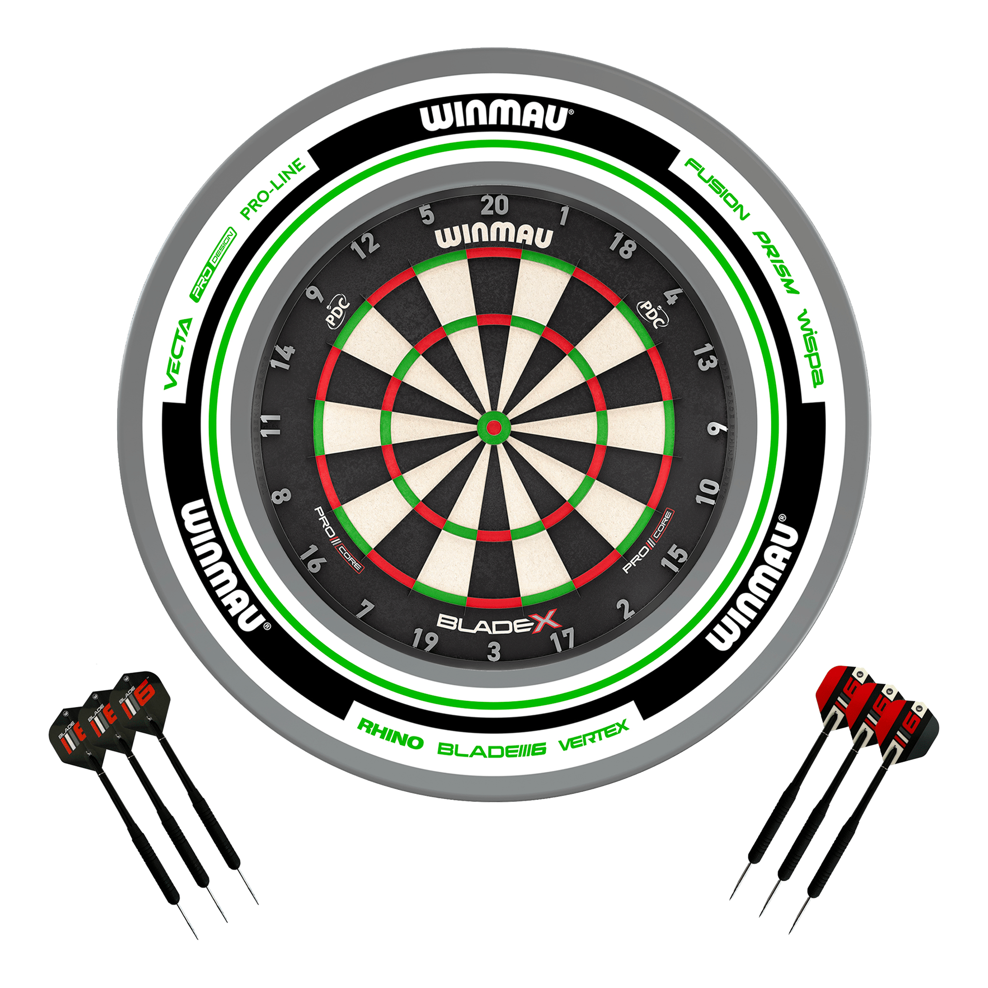 Winmau Blade X Dartboard, Surround & Darts - Complete Darts Set Blade X / Advance White/Green Boards