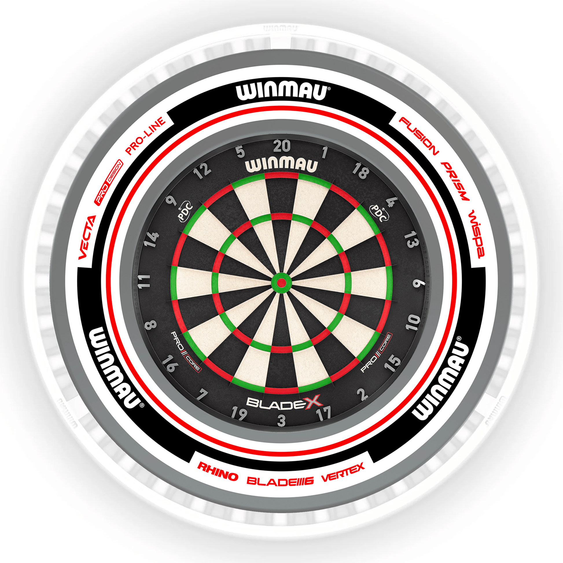 Winmau Blade X Dartboard, Surround & Ice White Plasma Light Bundle BladeX / Advance White/Red / Winmau Plasma Ice White Boards