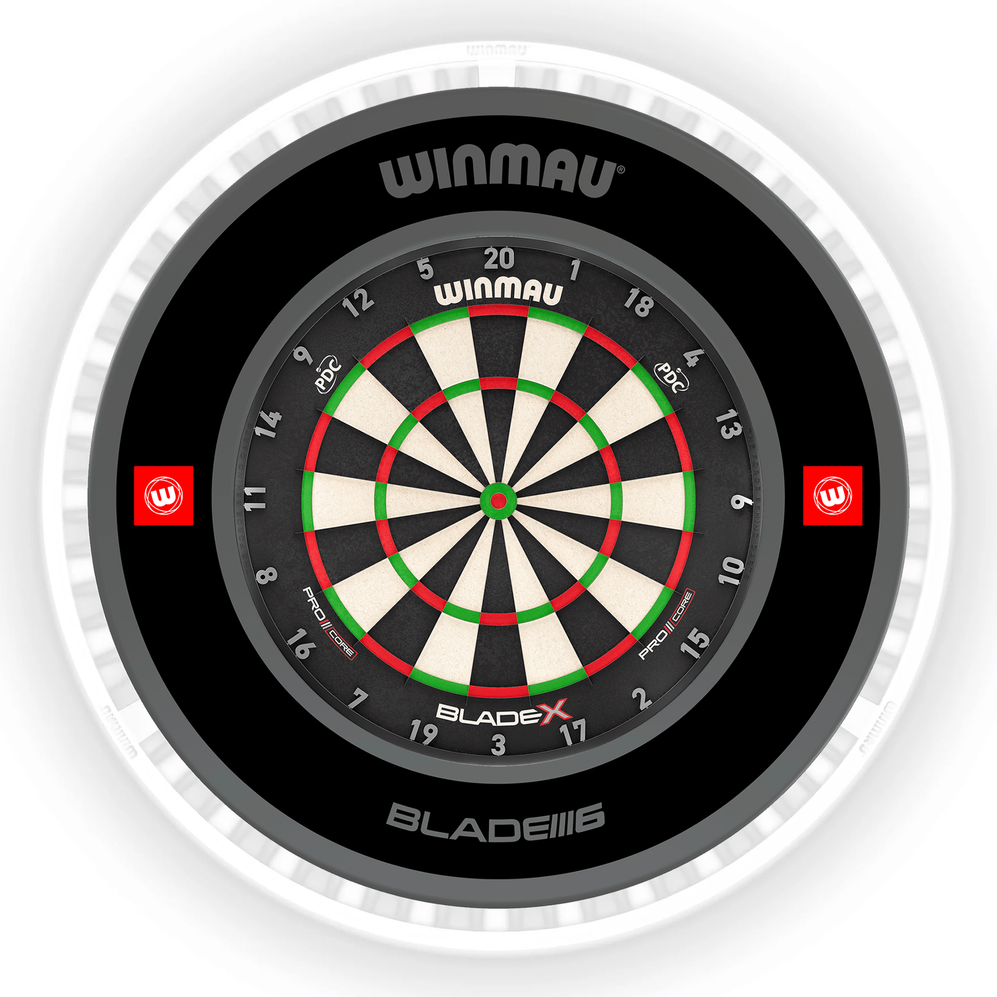 Winmau Blade X Dartboard, Surround & Ice White Plasma Light Bundle BladeX / Pro 1.0 Black / Winmau Plasma Ice White Boards
