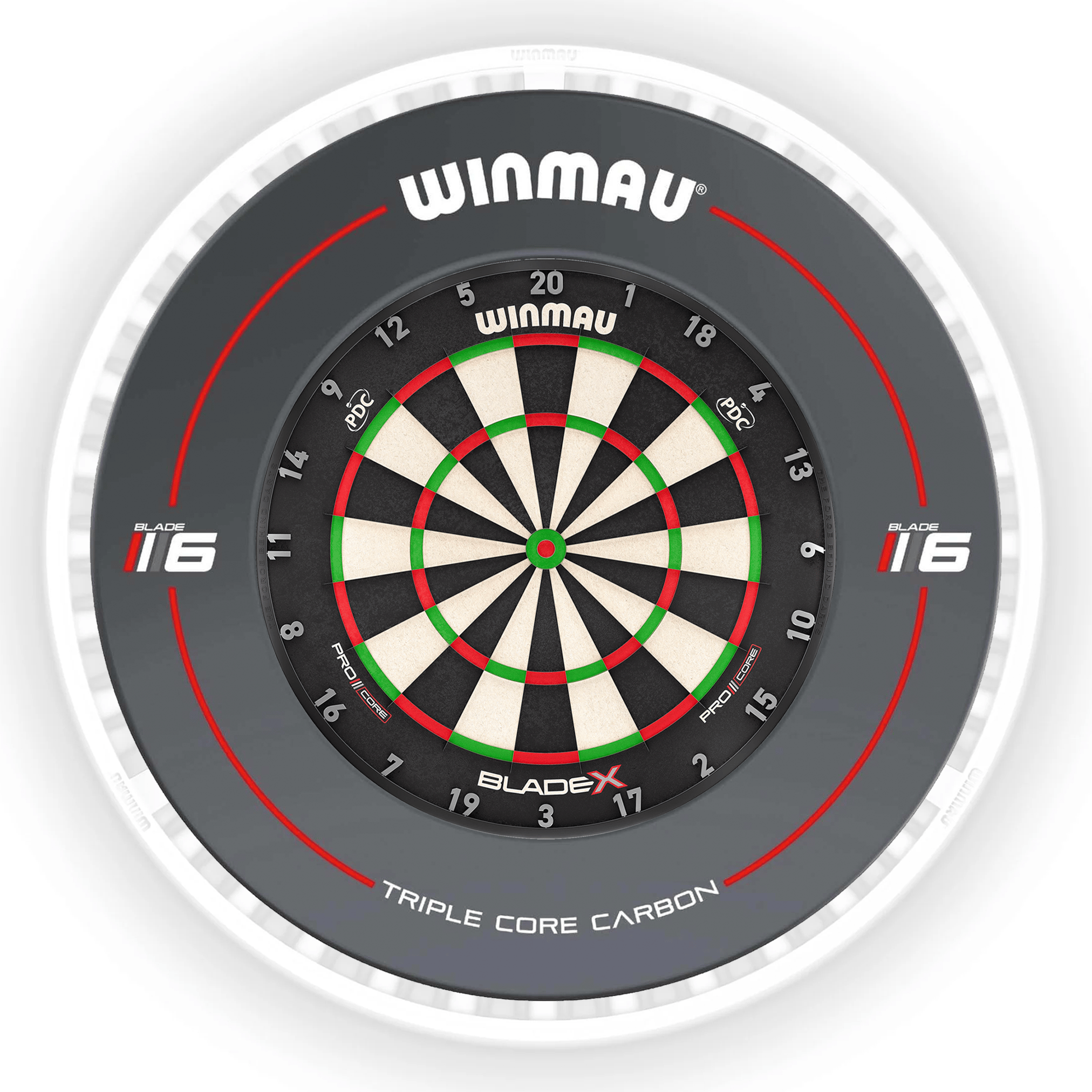 Winmau Blade X Dartboard, Surround & Ice White Plasma Light Bundle BladeX / Triple Core / Winmau Plasma Ice White Boards