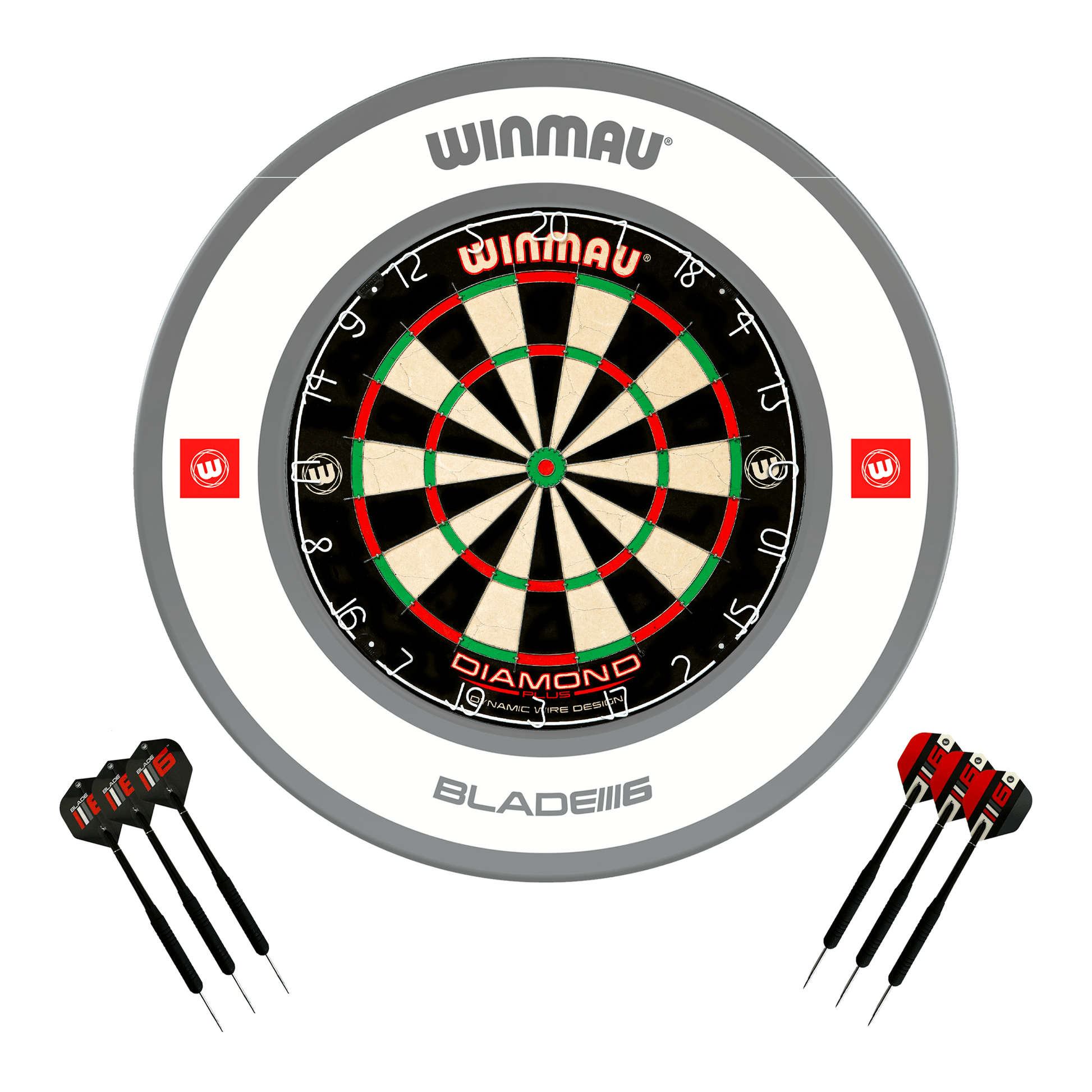 Winmau Diamond Plus Dartboard, Surround & Darts - Complete Darts Set Diamond Plus / Pro 1.0 White Boards