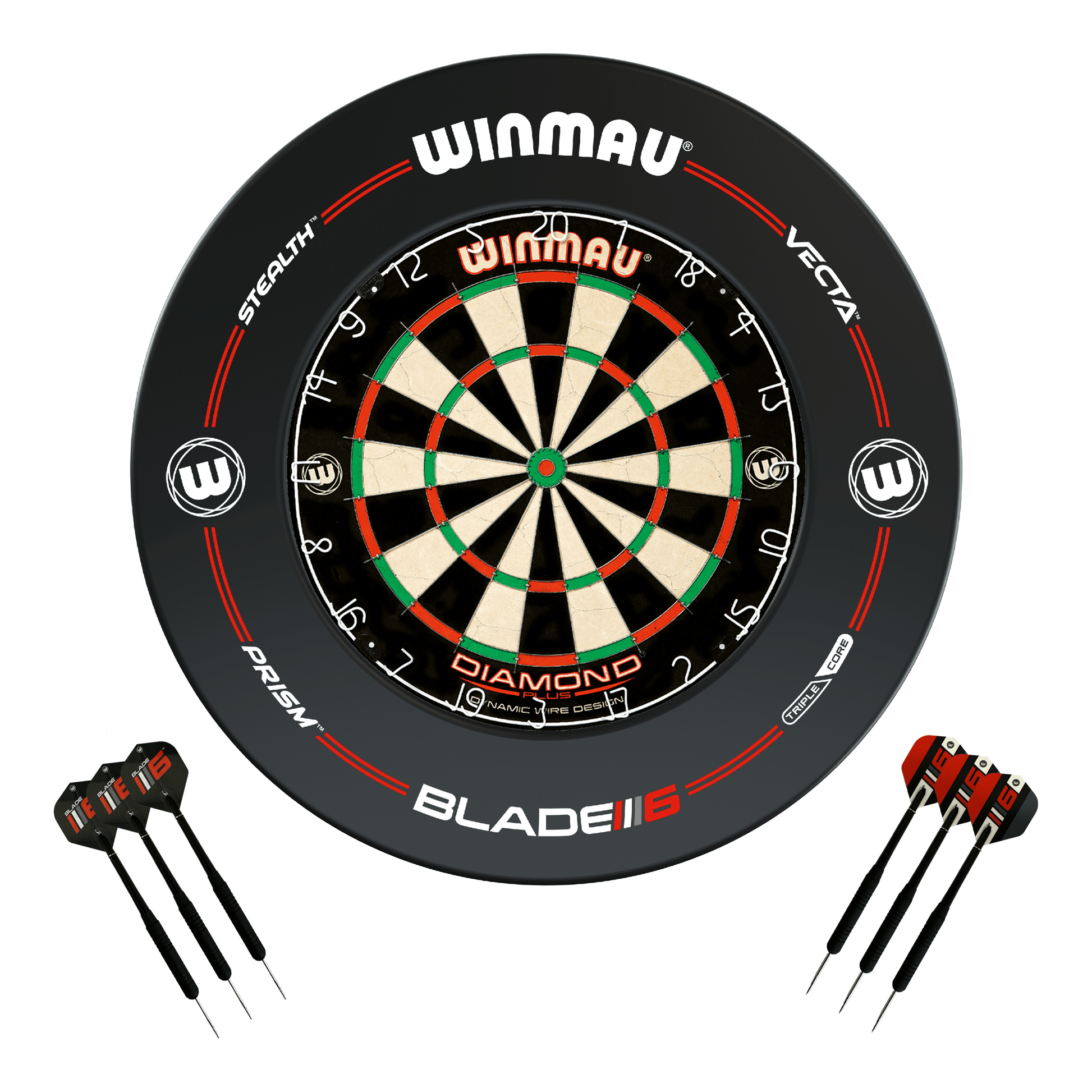 Winmau Diamond Plus Dartboard, Surround & Darts - Complete Darts Set Diamond Plus / Pro-Line Boards
