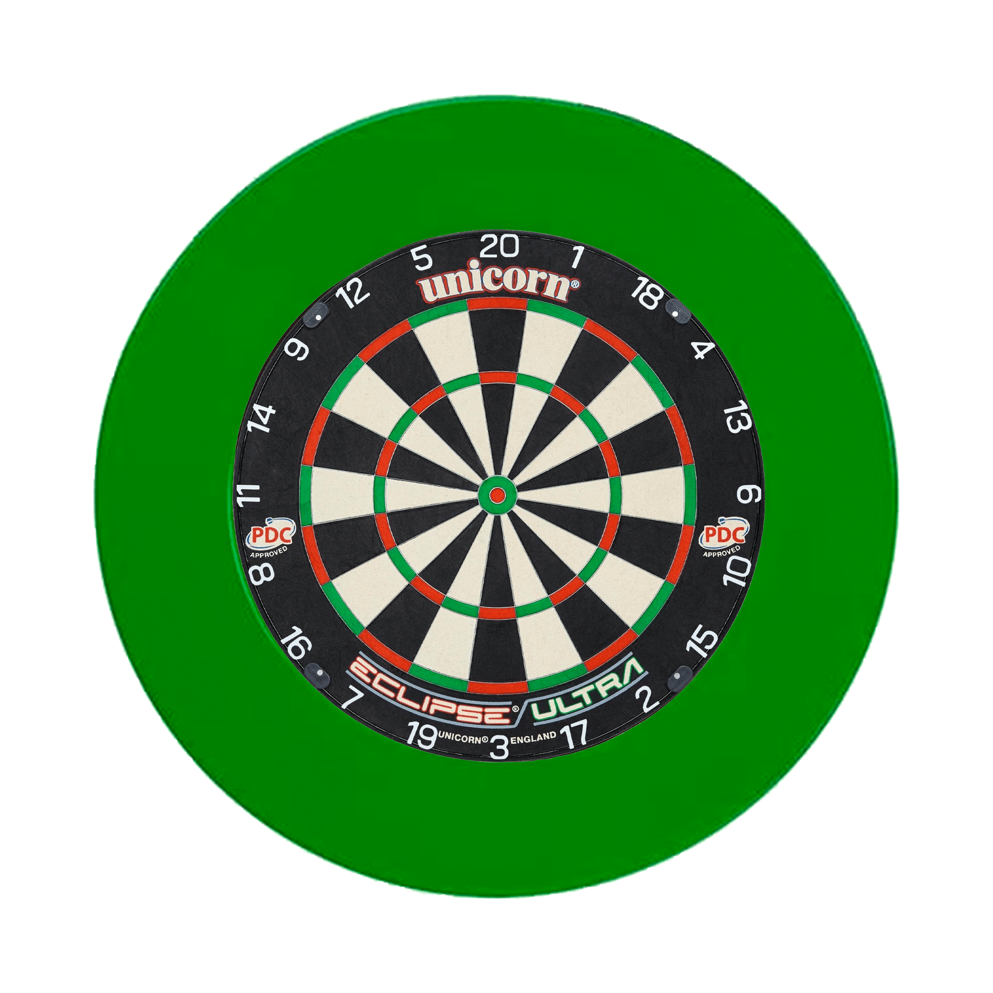 Darts Online Unicorn Eclipse Dartboard & 'Official PDC' Surround Bundle Ultra / Green Boards