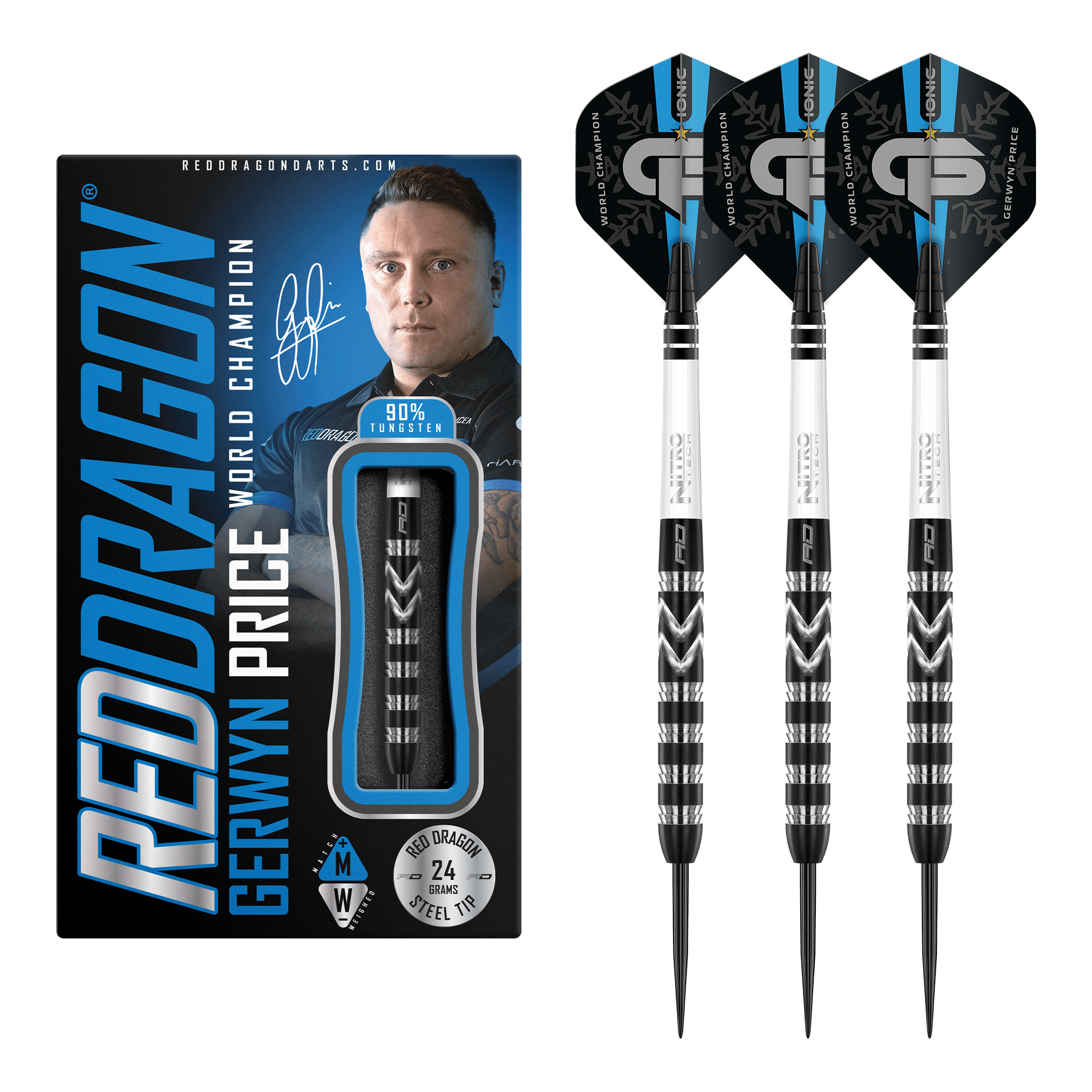 Red Dragon Gerwyn Price World Champion Special Edition Steel Tip Darts - 90% Tungsten - 24 Grams Darts