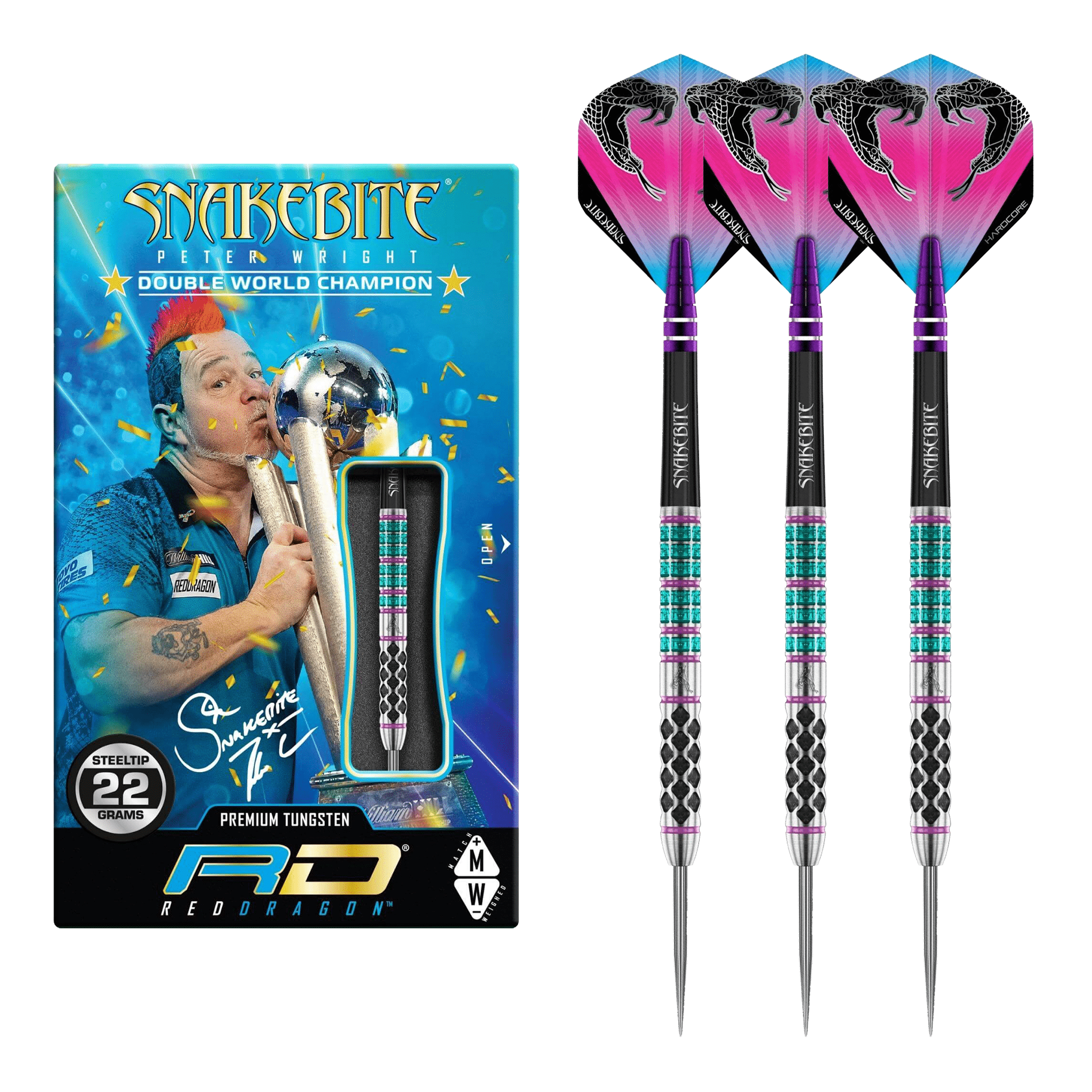 Red Dragon Peter Wright Supa Venom - 90% Tungsten Steel Tip Darts 22 Grams Darts